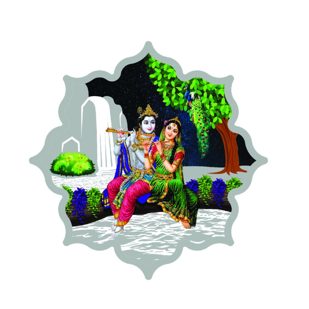 999.9 Pure  Radha Krishna Lotus Silver Colour Coin - Image 1