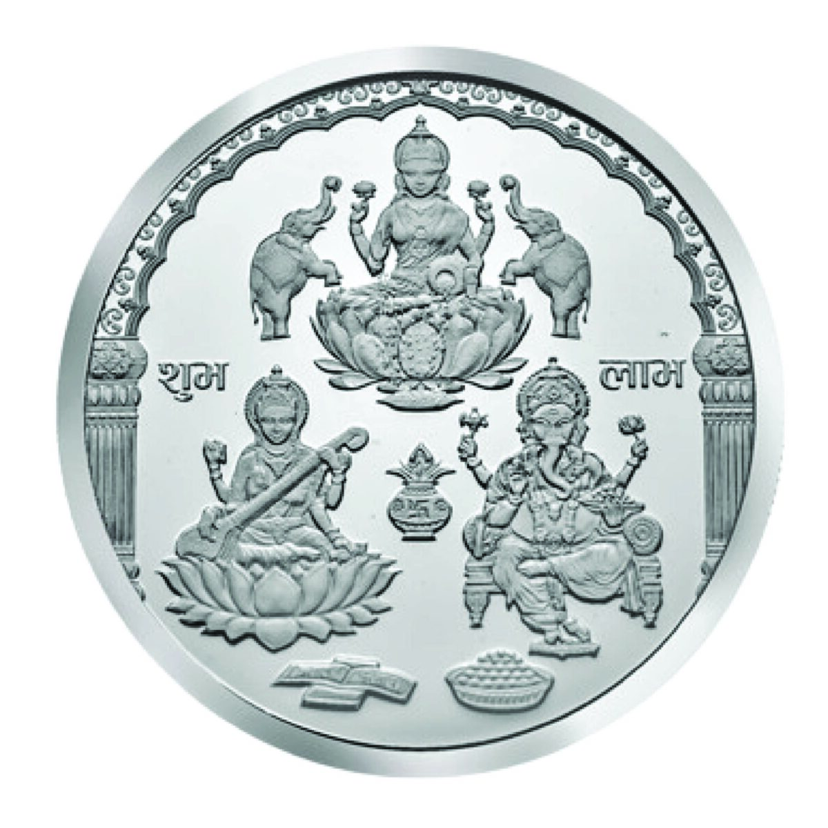 999.9 Pure Lakshmi Ganesh Saraswati Silver Coin - Image 1