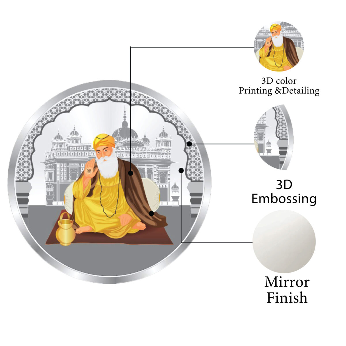 999.9 Pure Guru Nanak Silver Colour Coin - Image 3